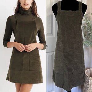 Madewell Overall Velvet Jumper Womens XXL "Dried Olive" Apron Dress Pockets